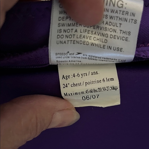 Speedo Kids Swim Vest - Purple and Pink Floral Design Age 4-6 - Picture 9 of 10